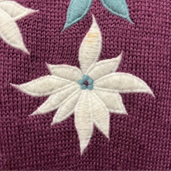 Obermayer Turtleneck Sweater Flower Applique Shoulder Pads Women's Small - Picture 2 of 7